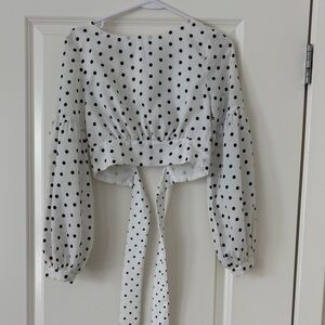 Superdown White and Black Polka Dot Blouse